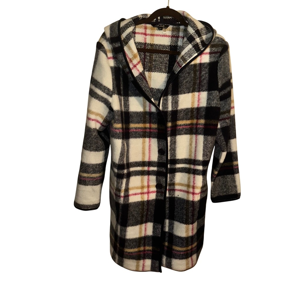 Charlie B Womens Plaid Hooded‎ Coat Jacket, Black, White, Pink, Gold, Large